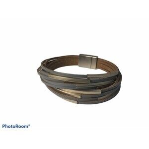 Gray Multi Corded Leather Bracelet